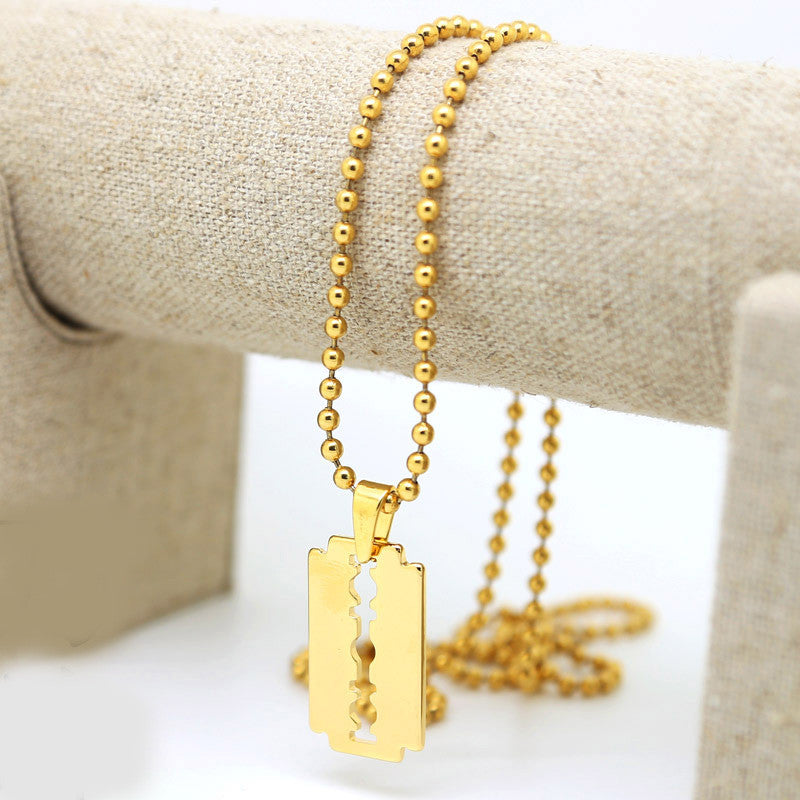 Hip Hop Jewelry Gold Plated Rhinestone Razor Blade Pendant Necklace - Temu